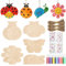 FINEASY 49 Stück Bastelsets für Kinder, Holzbastelsets für Kinder, Basteln Kindergeburtstag mit Aquarellstift & Edelsteinaufkleber, Holz Bastelset für DIY Handwerk, Kindergeburtstag, Malen Dekoration