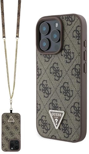 Guess Case for iPhone 16 Pro Max [Officially Licensed] by CG MOBILE | PU Leather Case with Metal Logo and Rhinestones | Crossbody Protective Case Designed for iPhone 16 Pro Max (6.9