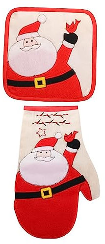 OFFSCH 2piezas Guantes De Cocina Resistentes Al y Manteles Aislantes para Cocina Set De Navideño Decorativo y para Hornear y Cocinar
