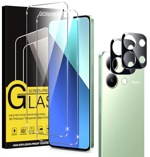Coiwxmoi 2 Piezas Protector Pantalla para Xiaomi Redmi Note 13 4G(NO 5G)+ 2 Cristal Templado + 2 Protector Camara, Dureza 9H, HD Clara,Anti Arañazos, Sin Burbujas,Ultra Resistente,para Note 13 4G