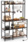 COSTWAY Küchenregal, Standregal mit Steckdosen, 5 Etagen Mikrowellenregal mit Regalen & 10 S-Hakens, Bäckerregal Metallrahmen, bis 100 kg, für Küche Esszimmer, Vintagebraun, 107 x 37 x 160 cm