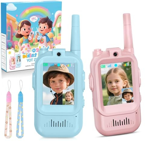 Video Walkie Talkie Kinder, 2pcs Kinder Walkie Talkie mit Kamera, Walky Talky Aufladbar, Ostergeschenke für 3-12 Jahren Junge und Mädchen für Indoor & Outdoor, Familie Outdoor Spiele (Blau+Rosa)