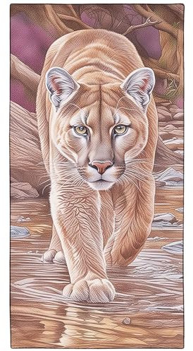 YISUMEI Puma im Wald Strandtuch XXL 180x90cm - Schnelltrocknendes Mikrofaserhandtuch mit Tasche, Saugstark Sandfrei - Leichtes Reisehandtuch für Strand, Pool