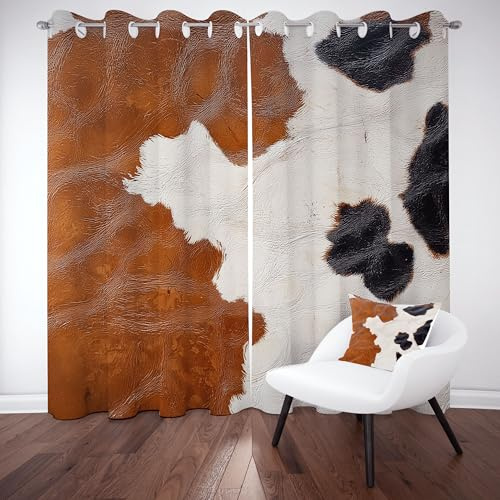 Sobhdga Vorhang Blickdicht 3D Kuhfell, Rindsleder Bauernhoftier Gardinen mit Ösen 2er Set, Vorhänge Western Bauernhaus, Thermovorhang Kälteschutz für Wohnzimmer Schlafzimmer H 214 x B 66 cm
