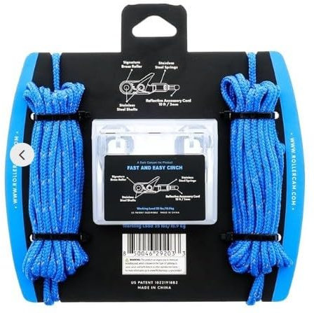 Cam Rope Tightener Tool with Rope and Clip – Stainless Steel Roller Locking System for Camping, Hiking, Boating & Outdoors