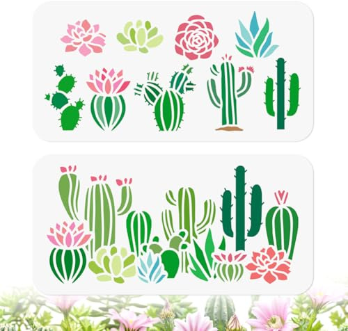 DOODLREAM 2 Stück Kaktus Randschablone zum Malen Arizona Kaktus Schablone Zeichenvorlage Pflanzen DIY Bastel Malvorlage für Wand Heimdekoration Holzbrennkarte Tagebuch Leinwand 15 × 30 cm