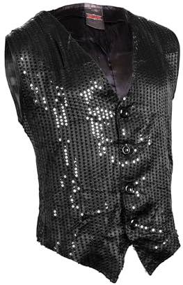 Party Factory Paillettenweste für Damen und Herren, in Schwarz, Größe XXL, Unisex Pailletten Oberteil für Party, Shows oder Karneval, Glänzendes Party-Outfit für besondere Anlässe
