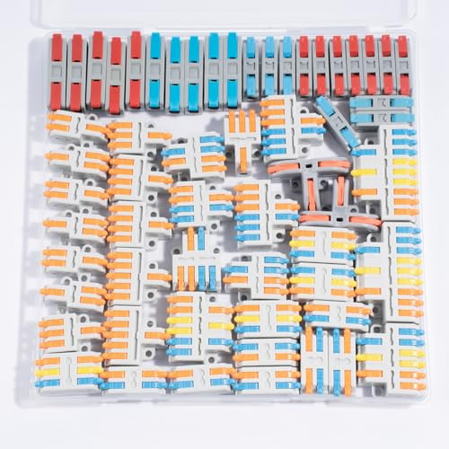 JOYELEC Electrical Wire Connectors,59PCS Quick Crimp Wire Terminal Block 0.08-4.0(6.0) mm²,250V,32A, Lever Nut Compact Splice Connector for DIY Splicing