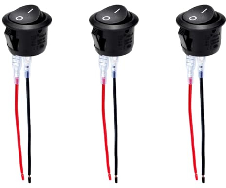 Powice 3X Kippschalter mit Draht 12V/20A,Runder Selbstsichernder 2Poliger Schalter 12V,Schalter12V20A/230V6A/125V10A Geeignet für den Einbau in Häusern, Autos und Elektrischen Geräten(Schwarz)