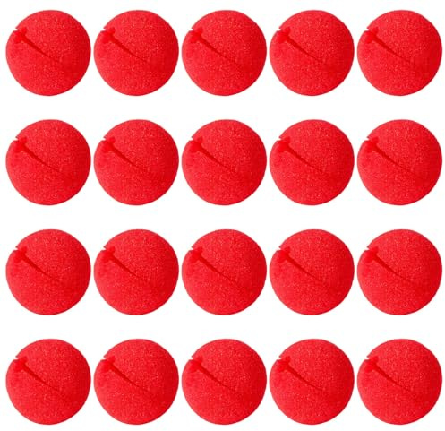 20 Stück Clownsnasen Rot, Lustige Schaumstoff Nase, 5cm Zirkus Clown Nase Rot, Clown Kostüm Accessoires, für Schminke Partys, Karneval, Zirkusvorstellung, Fasching, Halloween oder Andere Mottopartys