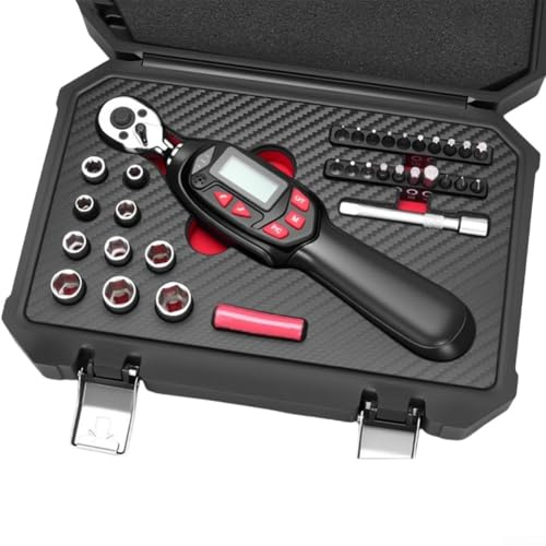 YobiLife Digitaler Drehmomentschlüssel 32-teiliges Set mit Summer, LED-Anzeige und Datenspeicher, kompatibel mit Zoll-Pfund-Newton-Messgeräten (A)