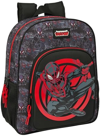 MILES MORALES Schulrucksack für Kinder, Kinderrucksack, anpassbar an Kinderwagen, ideal für Kinder im Schulalter, bequem und vielseitig, Qualität und Widerstandsfähigkeit, 32 x 12 x 38 cm