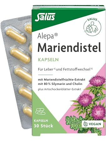 Salus Alepa Mariendistel Kapseln 1x 30 Stück | Nahrungsergänzung mit Mariendistel, Cholin & Artischocke für Leberfunktion (a) & Fettstoffwechsel (b), vegan, für unterwegs