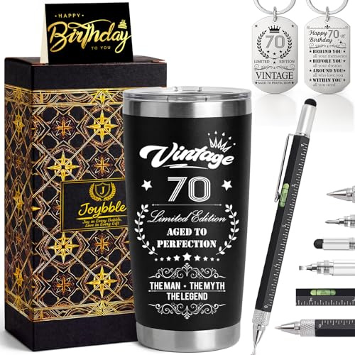 Joybble Gifts for Men, Mens 70th Birthday Gifts, Unusual Gifts Ideas for 70 Years Old Men, 20oz Stainless Steel Travel Tumbler Gift Set for Him, Cool 6 in 1 Multitool Pen Gadgets Presents for Grandad