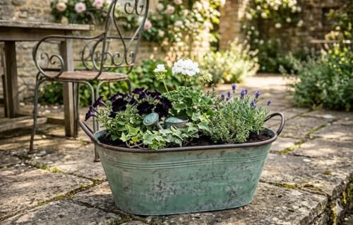 GartenGees Zinkwanne oval - antik-grün - Pflanzwanne - in 3 Größen lieferbar 36 bis 43cm (43 cm)
