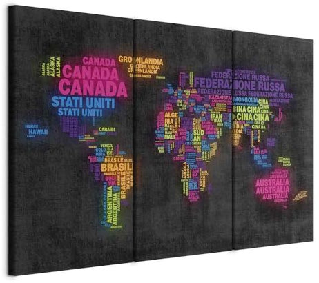 B&D XXL - Tableau décoratif moderne 120x80 cm - Impression sur toile colorée - Décoration murale pour salon et chambre - Turquoise rouge bleu rose - Carte du monde des continents 020113-95