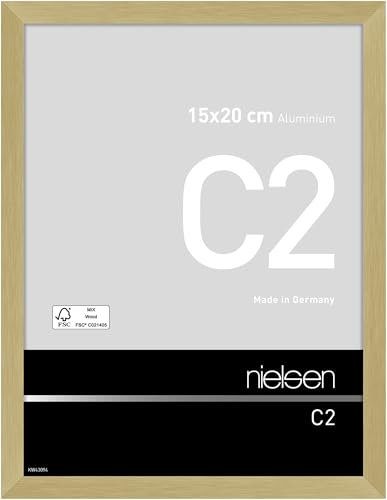 nielsen Bilderrahmen, 15 x 20 cm, Aluminium, Gold matt, Fotorahmen zum Auftstellen und Aufhängen im Hoch- & Querformat, Echtglas, C2