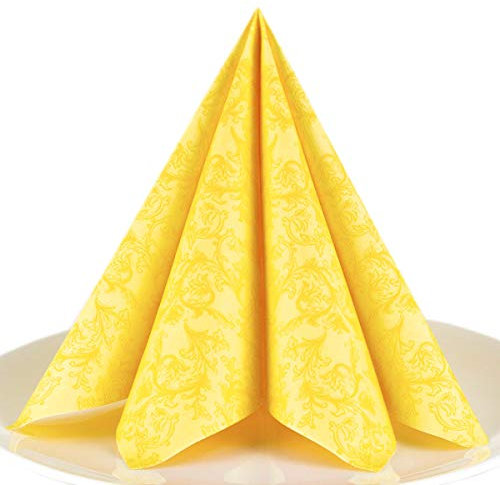 Servietten Ornament gelb Premium Airlaid, STOFFÄHNLICH | 50 Stück | 40 x 40cm | Hochzeitsserviette | hochwertige edle Serviette für Hochzeit, Geburtstag, Party, Taufe, Kommunion | made in Germany