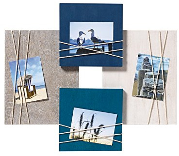 walther design Bilderrahmen blau für 4 Fotos Holz-Galerie mit Kordel als Fotohalterung, La Casa YO481L