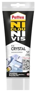 Pattex Ni Clou Ni Vis Fix Crystal, colle de fixation de haute qualité, mastic transparent multi-supports, colle forte multi-usages, tube de 90 g