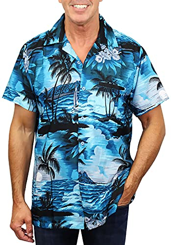 V.H.O. Funky Chemise-Hawaienne, Manche-Courte, Surf, Turquoise-Foncé, L