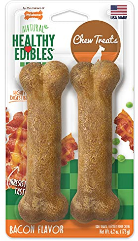 Healthy Edibles Bacon Bone Dog Treat Size: Wolf/2-Pack | Natural dog chews, made in USA, highly digestible, vet recommended, long lasting, dog treats for medium dogs up to 35 lbs