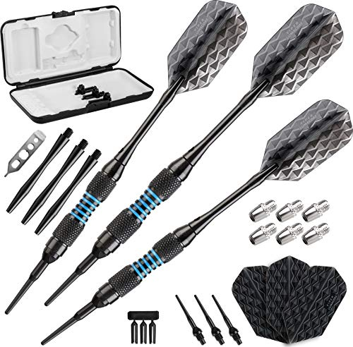 Viper Bobcat verstellbar Gewicht Soft Tip Darts mit Aufbewahrungs-/Reisetasche, Unisex, Black Coated Brass with Blue Rings