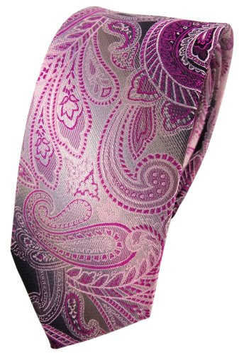 TigerTie - schmale Designer Seidenkrawatte in lila magenta anthrazit grau Paisley gemustert