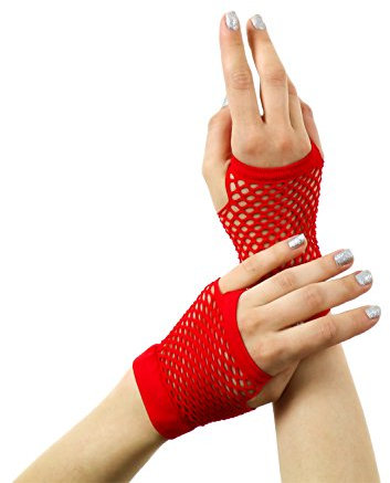 Yummy Bee - Fingerless Gloves Women - Fishnet Gloves - Black Red Rainbow - Long Gloves - Short Gloves (Red, Short)