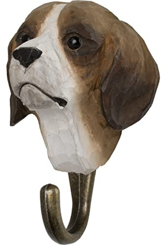 WILDLIFEGARDEN Wildlife Garden WG511 Haken Hund, Beagle - Handgeschnitzte Tierhaken aus Holz und Metall - die Haustiersammlung