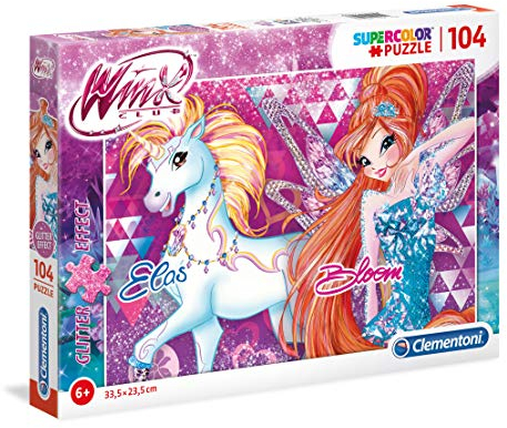 Clementoni 27107 Clementoni-27107-Glitter Puzzle-Winx-104 Teile, Mehrfarbig