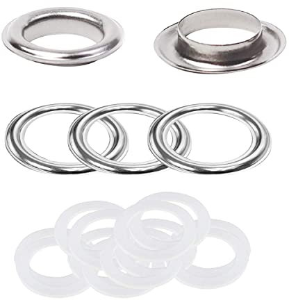 Trimming Shop 40mm Eyelets with Brass & Plastic Washers Rust Proof Grommets for Curtains Poles, Pool Covers, Tarpaulin, Vinyl Banners, Yoga Mat, Silver, 30 Sets