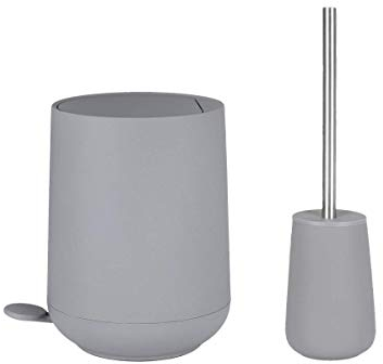 ZONE Denmark Nova Bad Set Toilettenbürste und Pedaleimer grau (Grey) 5L Kosmetikeimer mit Absenkautomatik Treteimer Mülleimer