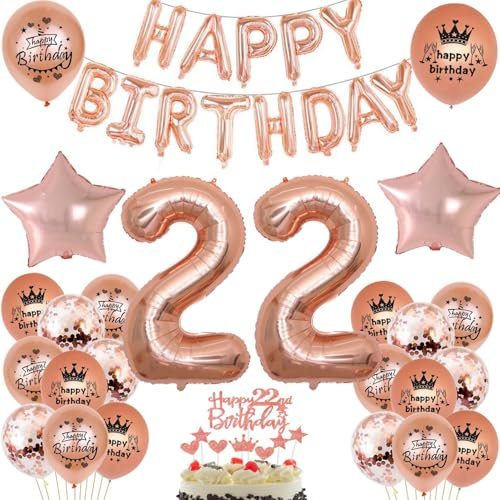 Ballons 22 ans anniversaire femme or rose décoration ballon gonflable 22 ans décoration anniversaire femme or rose set happy Birthday 22 décorations