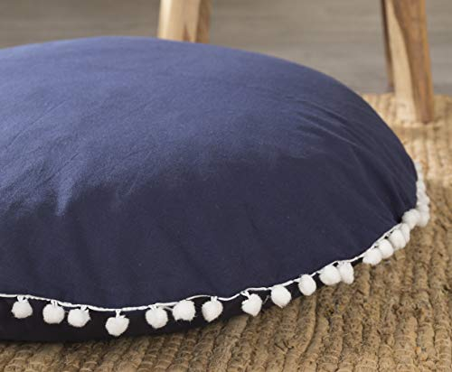Popular Handicrafts Großer Baumwoll-Kissenbezug im Hippie-Stil, dekorativer Kissenbezug mit Bommeln und weichen Partikeln – Sitzhocker, rund, Bohemian-Yoga-Dekoration, 81.3 cm, neaviges Blau