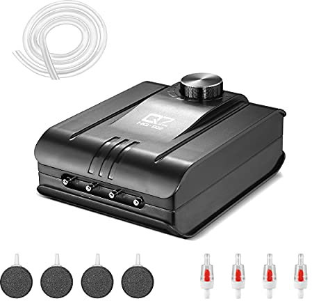 JEREPET 320GPH Aquarium Air Pump 8W Adjustable Quiet Oxygen Pump with 4 Outlet and Accessories Air Stone, Check Valve, Tube,for Up to 300 Gallon Fish Tank