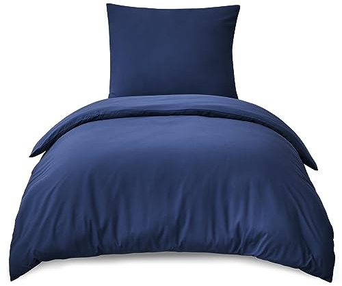 RUIKASI Bettwäsche 155x220 2teilig Blau - Marine Mikrofaser Bettwäsche-Sets Oeko-TEX, Bettbezüge 155 x 220cm + Kissenbezüge 80x80cm mit Reißverschluss, Weich und Bügelfrei