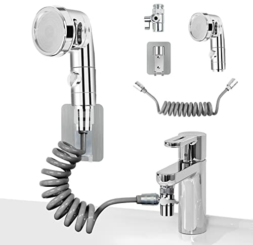 SUPGOMAX Ensemble de douchette pour lavabo, pommeau de douche, pommeau de douche avec 3 types de jet pour laver les cheveux ou nettoyer le lavabo, gris