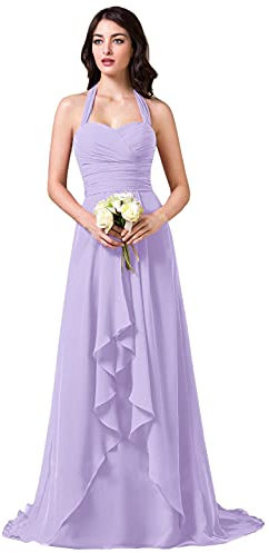 dinavian Abito da sera formale da donna, in chiffon, con allacciatura al collo, abito da ballo o damigella d'onore, Lilla, 56