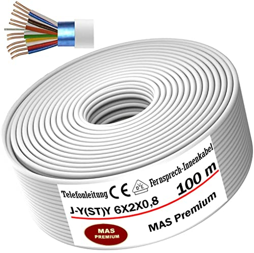 MAS Premium Von 5 bis 250m Telekommunikationskabel J-Y(ST) Y 2_4_6X2X0,8 Telefonleitung Klingelleitung Fernmeldeleitung (J-Y(ST) Y 6X2X0,8, 100m)