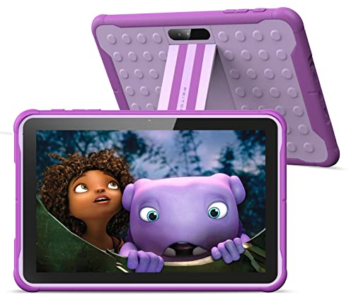 PRITOM 10 Inch Android 3G Phone Tablet, Child Lock, WiFi, 6000 mAh, Quad Core Processor, 2GB RAM, 64GB ROM, HD IPS Screen, for Children with Case (Purple)