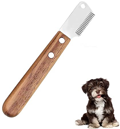 Peigne et Brosse de Toilettage pour Chiens, Couteau Toilettage Animaux Acier Inoxydable, avec Manche Ergonomique en Bois, Applicable au Toilettage des Animaux, la Plupart des Chiens