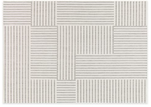 DomDeco In- & Outdoor Teppich Joris - wetterfest & robust für Terrasse/Balkon oder Innenräume, 100% aus recycelten PET-Flaschen, Creme-Grau in 160 x 230 cm