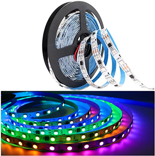 Tesfish 12V WS2811 LED Streifen Licht, RGB Pixel Strip 5m 300 LEDs IP30 Flexible Weiße PCB Vollfarbiger Individuell Adressierbarer Intelligent Lichtleiste Externe 1 IC Steuerung 3 LEDs