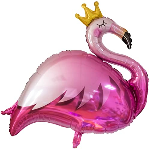 Flamingo Folienballon 100 x 80 cm - für Hawaii Garten-Party XXL Luftballon/Ballon Partydeko/Deko/Dekoration Tropical Geburtstag Hawaiian JGA Kindergeburtstag Mädchen Kopper-24 - Krone pink