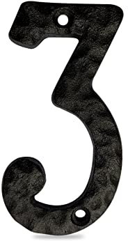 TripDock 4 Inch House Numbers for Outside, Cast Iron Metal Address Home Number, Unique Craftsman-style Look, Black Number 3