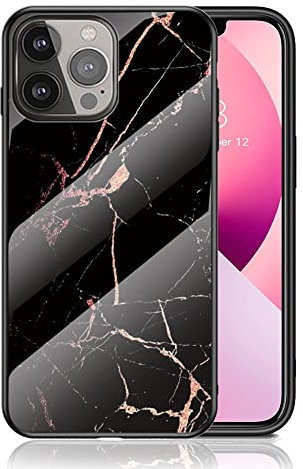 IMEIKONST Compatible with iPhone 13 Pro 6.1 inch Glass Case, Marble Slim Shockproof Glossy Soft Silicone TPU Stylish Protective Rubber Bumper Cover for iPhone 13 Pro. Black Gold LSM