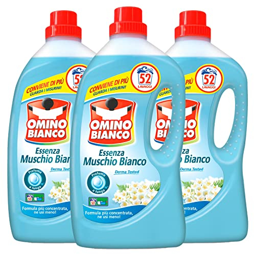 Omino Bianco - Detersivo Lavatrice Liquido, Fresco Profumo con Essenza di Muschio Bianco, 52 Lavaggi, 2600 ml x 3 Confezioni