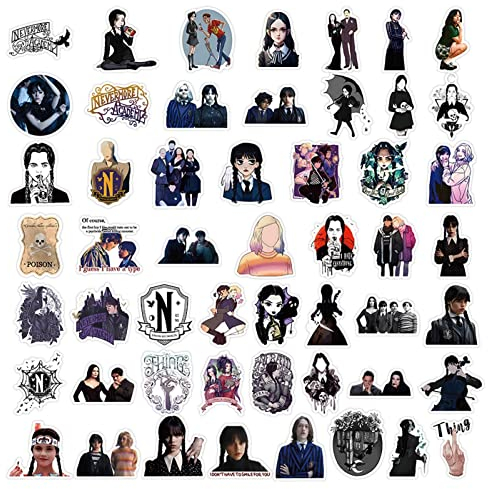 Rosixehird 100 Stück Lustig Addams Aufkleber, Geschenk für Kinder Teens Jungen,Aufkleber für Wasserflaschen,Vinyl Sticke für Scrapbook,Skateboard,Auto, Lapto