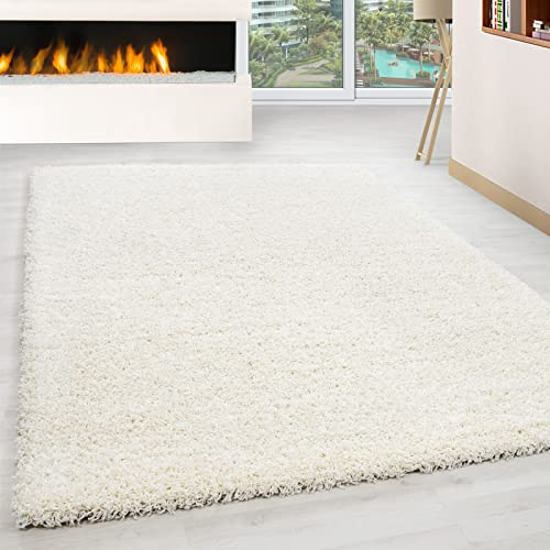 Miovani Hochflor Teppich 140x200 cm Creme - Besonders weicher Shaggy Teppich in vielen Farben & Größen für Dein gemütliches Zuhause - Teppich Wohnzimmer & Schlafzimmer